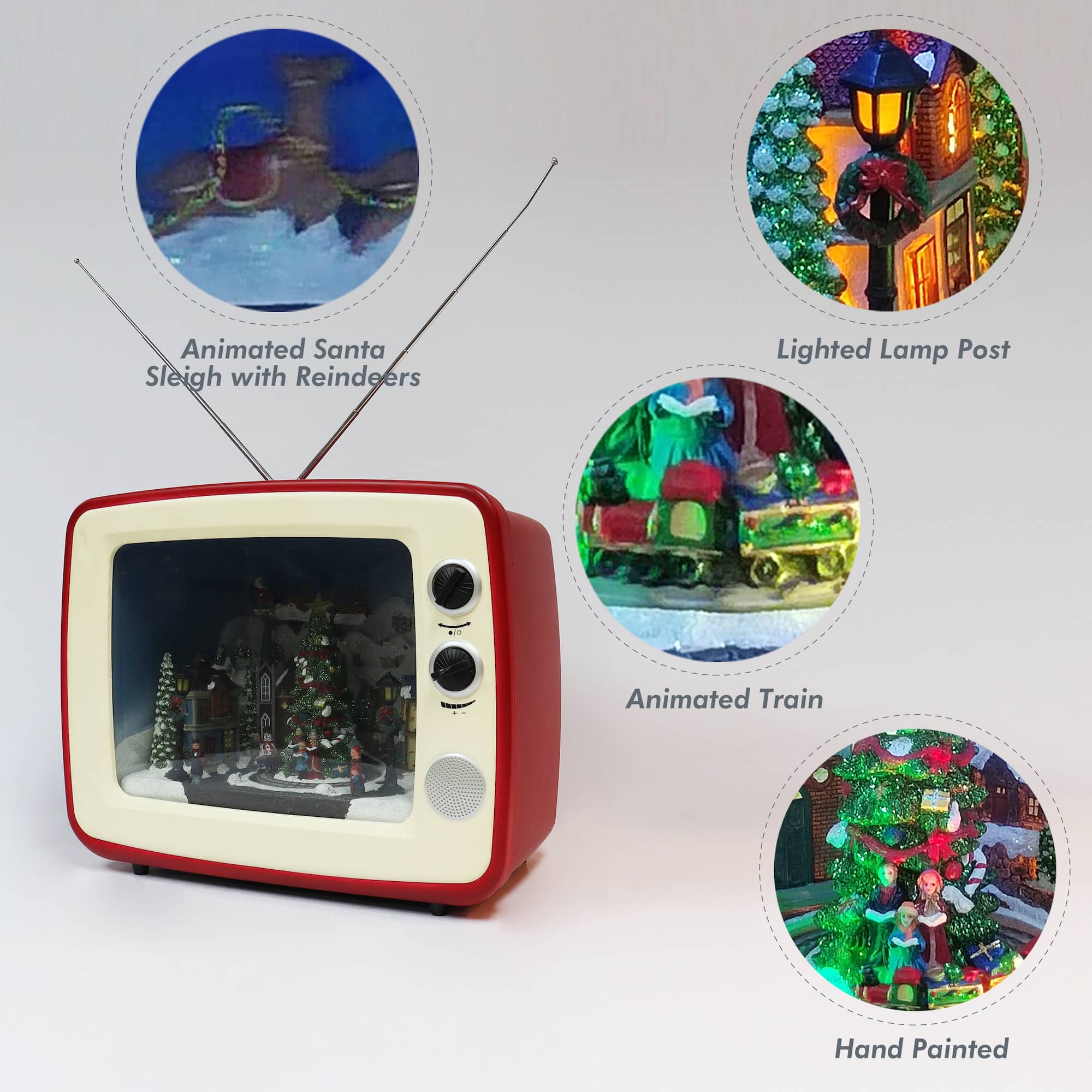 Moments in Time 12.3" Animated Red Retro TV with Mountain Scene